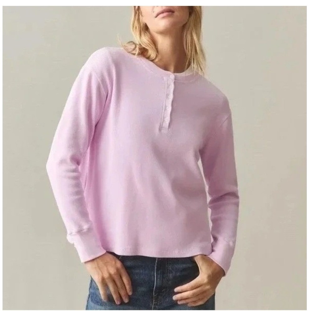 American Giant Women's Thermal T-Shirt Pink Waffle Knit Henley Top- Size S